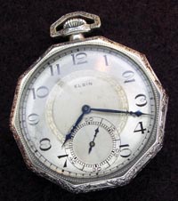 Elgin open face pocket watch, octagon case in white gold filled